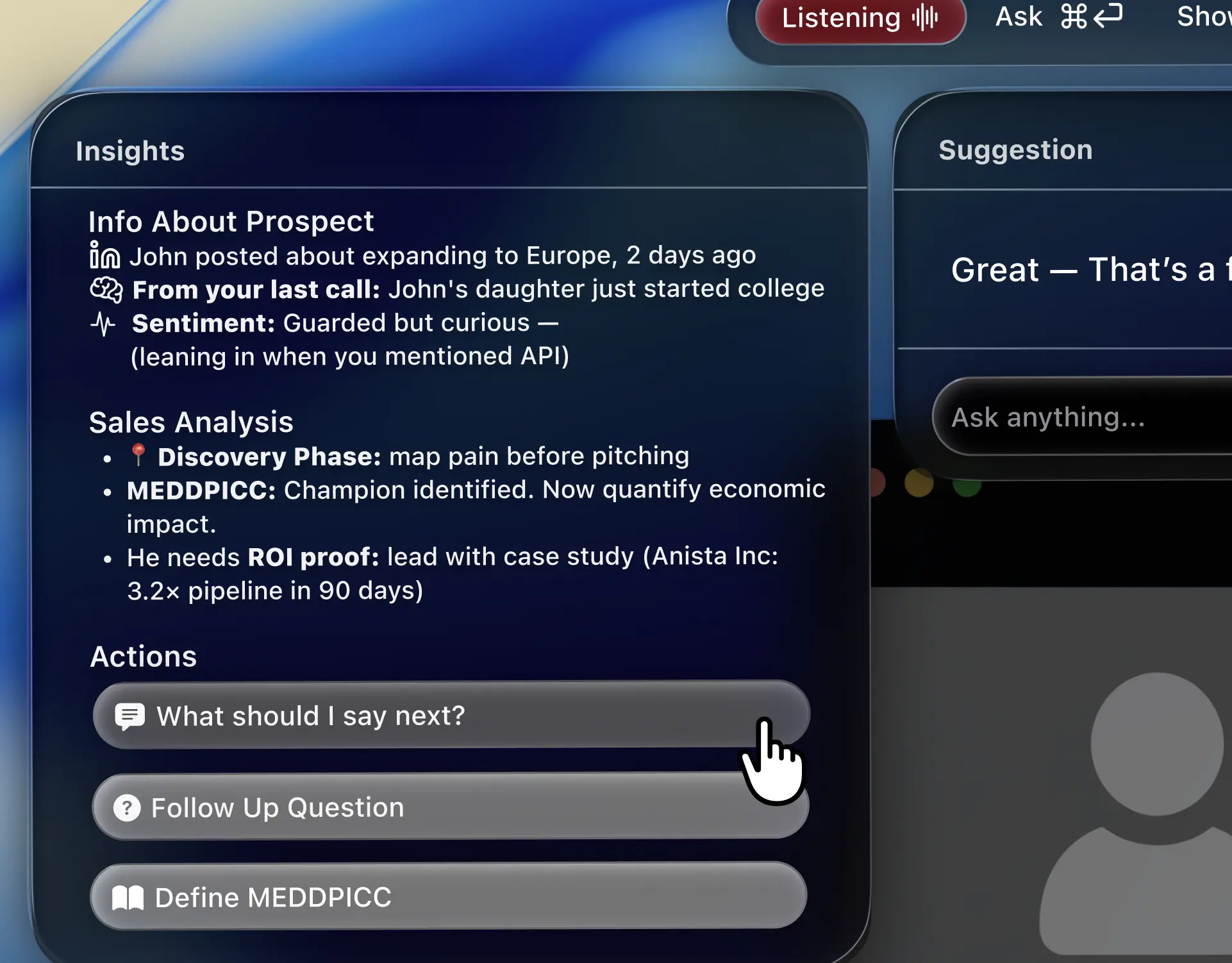 Taylos live insights and suggested actions