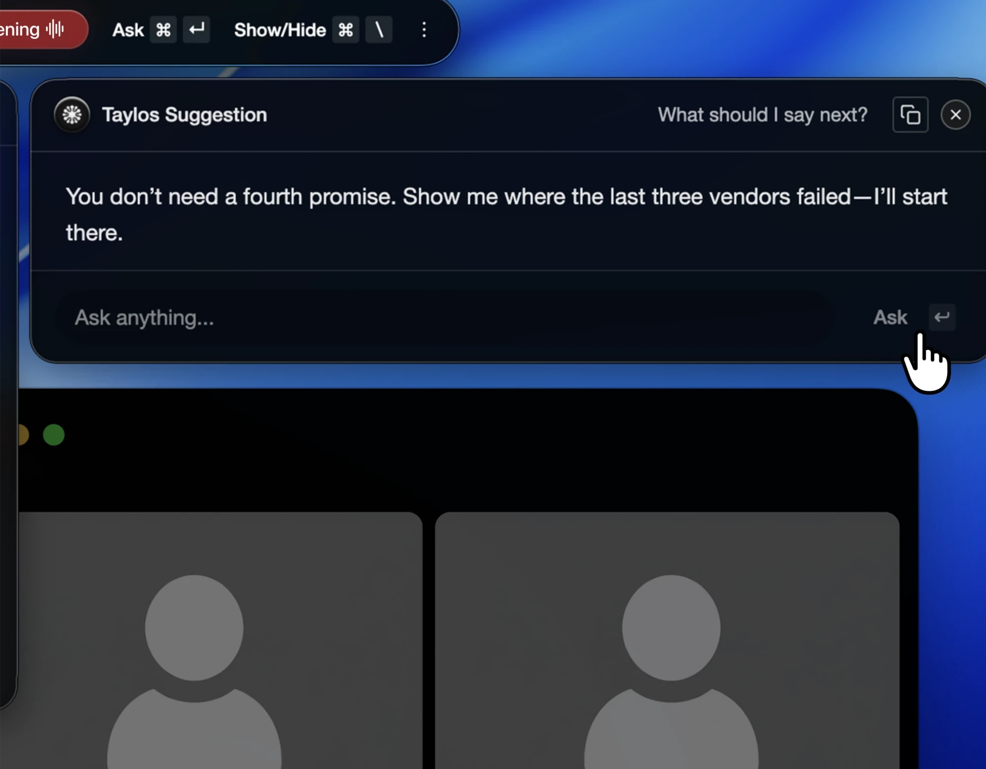 Taylos suggestion: You don't need a fourth promise. Show me where the last three vendors failed. I'll start there.